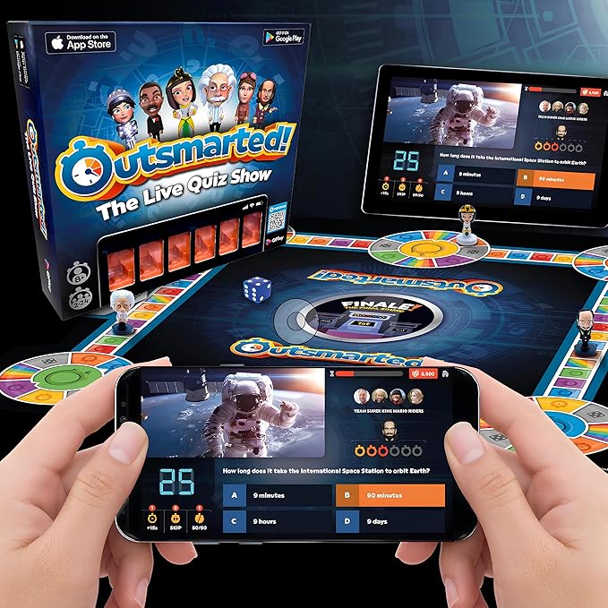 Outsmarted - The Live Quiz Show - 2025 Version - Remote Board Game - More than 10000 Multimedia Questions and Updates, Live TV Quiz Show, Family Game Night - Games for Adults, Teens and Kids - Ages 8+