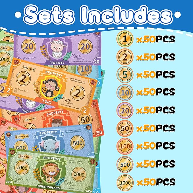 450 Pieces Prop Money Play Money, 9 Types of Small Animals banknotes, Number Learning Education, Develops Early Math Skills, Board Games, Magic, Videos