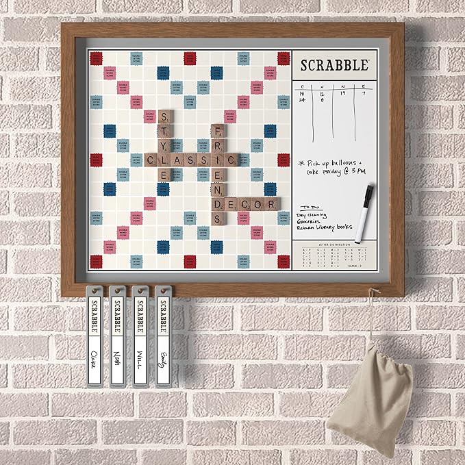 WS Game Company Scrabble Deluxe Vintage 2-in-1 Wall Edition with Dry Erase Message Board