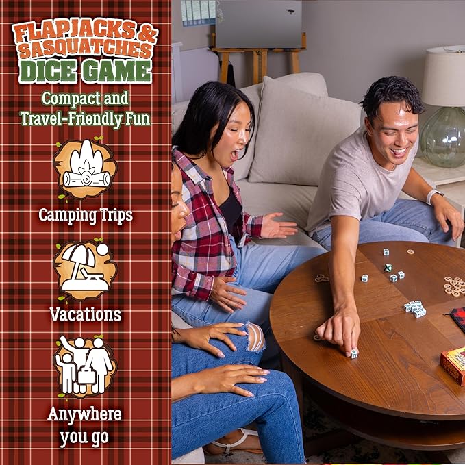 Prolific Games Flapjacks & Sasquatches Lumberjack Dice Game – Quick-Playing in a Zippered Travel Pouch – Great for Camping & Car Trips – Adults, Teens, and Kids – 2 to 6 Players – Ages 8+