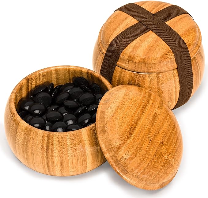 Yellow Mountain Imports Bamboo Etched Reversible 19x19 / 13x13 Go Game Set Board (0.8-Inch) with Double Convex Melamine Stones and Bamboo Bowls - Classic Strategy Board Game (Baduk/Weiqi)