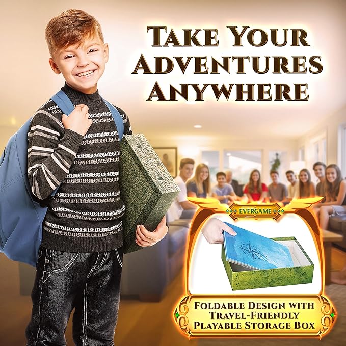 10 DND Game Mats and a lot More - Includes 6 Dungeons & Dragons Board Game Battle Maps (1" Hex Grid), Huge Size 22x26-4 3D Battle Arenas, 140+ Reusable Stickers, 4 Markers & Eraser, by EverGame