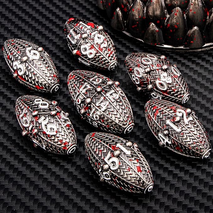 ARUOHHA DND Metal Dice Blood Splatter Dragon Egg Dice with Rotating Dragon Egg Shell, Role Playing Game RPG Polyhedral D and D Dice Set D20 D12 D10 D8 D6 D4