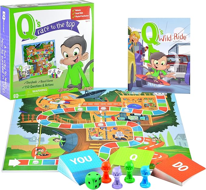 Q’s Race to The Top Educational Board Game with Book: Social Skills, Manners, and Better Behavior!