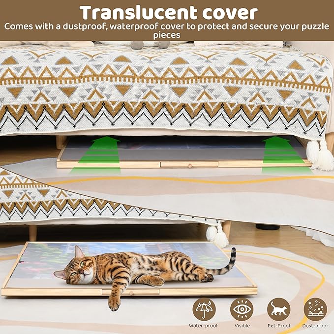 Rotating Puzzle Board by Birch and Key - Large Puzzle Table 33.7"x26.2" Size - Fits Puzzle up to 1500 Pieces - 6 Premium Wood Storage Drawers - 360 Degree Rotating Lazy Susan - Puzzles and Board Games