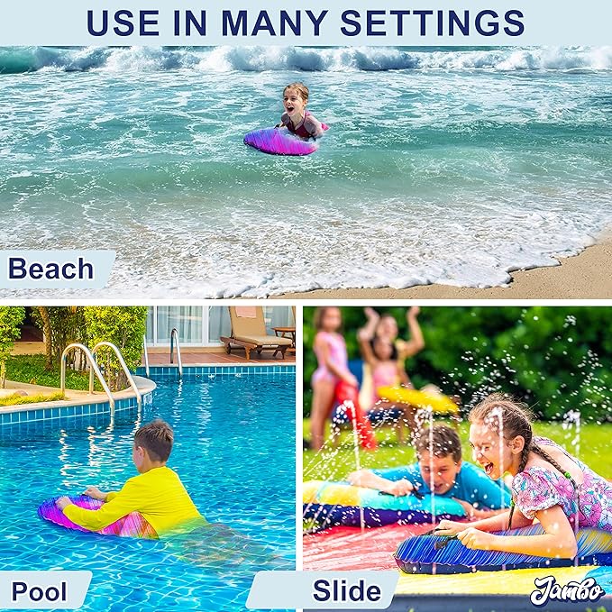 JAMBO Inflatable Surf Body Board with Handles, Boogie Board for Beach, Surfing Swimming Floating Surfboard Boards, Pool Floats Pool Beach Toy for Kids (Color Spiked Bodyboard) - 1 Pack