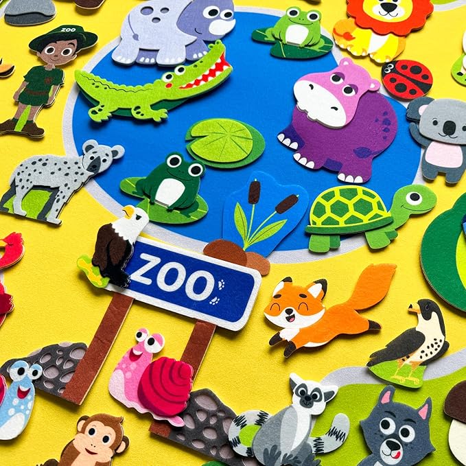 QUOKKA Zoo Felt Board for Kids 3-5 Years Old - Social Emotional Preschool Learning Activities for Ages 2-4