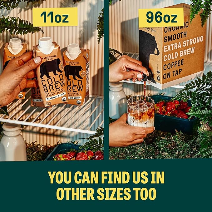 Wandering Bear Organic Cold Brew Coffee, Variety Pack, 32 fl oz (3pk - Vanilla, Caramel, Mocha) - Extra Strong, Bold, Smooth, Unsweetened, Shelf-Stable, Ready to Drink, Iced Cold Brewed Coffee Drinks