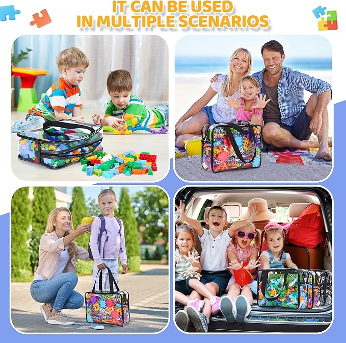 6 Packs Large Toy Storage Bags,Clear Waterproof PVC Toy Storage Organizer with Zipper,Reusable Travel kids Organizer Bags for Board Game,Building Blocks and Puzzles,Black