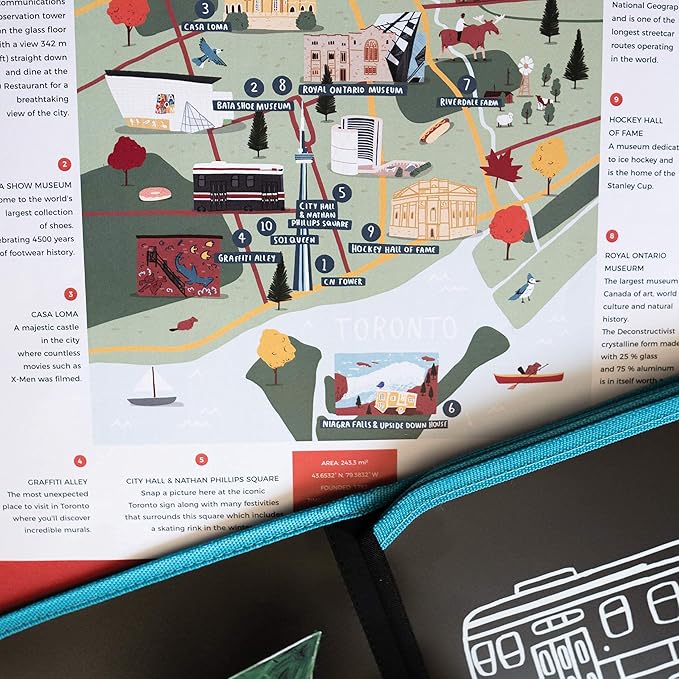 Jaq Jaq Bird Toronto Cities of Wonder Color It and Go Activity Book | Erasable and Reusable Chalk Board Book | for Coloring and Creative Play | Portable & Mess-Free | Includes Dust-Free Chalk