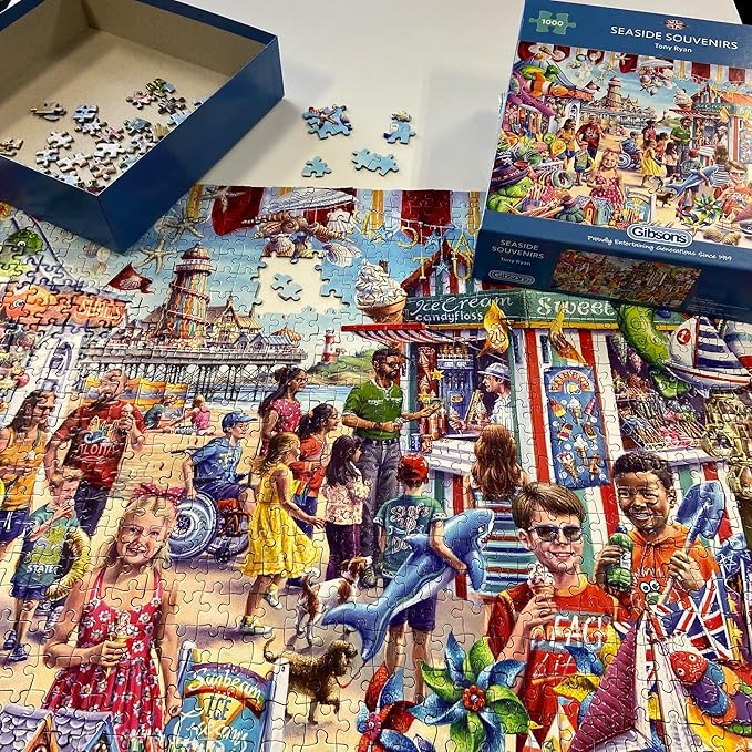 Seaside Souvenirs 1000 Piece Jigsaw Puzzle | Beach Jigsaw Puzzle | Sustainable Puzzle for Adults | Premium 100% Recycled Board | Gibsons Games