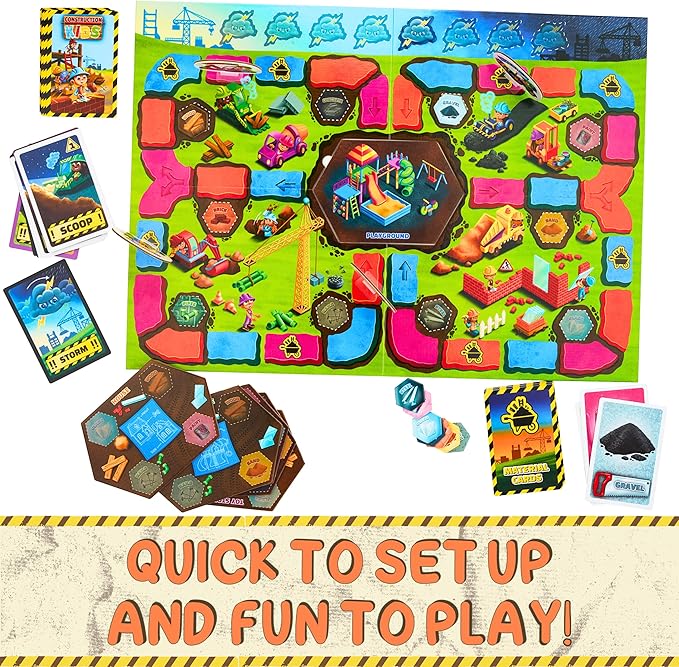 Jumping High Fives Construction Kids Board Game - an Exciting Cooperative Building Game for Kids Ages 4+ Race The Builders Around The Board to Complete A New Project