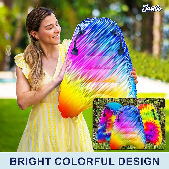 JAMBO Inflatable Surf Body Board with Handles, Boogie Board for Beach, Surfing Swimming Floating Surfboard Boards, Pool Floats Pool Beach Toy for Kids (Tie Dye and Color Spiked Double Pack) - 2 Pack