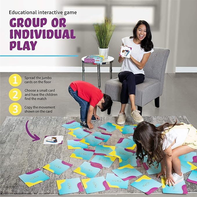 Action Kids Floor Game, Memory Matching Card Game, Toddler Movement Card Games, Interactive Game for Kids, Seek and Find Action Verb Cards Educational Toys