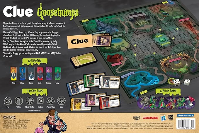 CLUE: Goosebumps, Classic Board Game Inspired R.L. Stine’s Goosebumps Novels, Thwart Slappy's Sinister Plan with Friends and Family of All Ages, Officially Licensed Scholastic Merchandise