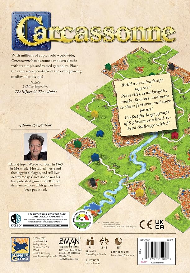 Carcassonne Board Game (BASE GAME) | Family Board Game | Board Game for Adults and Family | Strategy Board Game | Medieval Adventure Board Game | Ages 7 and up | 2-5 Players | Made by Z-Man Games