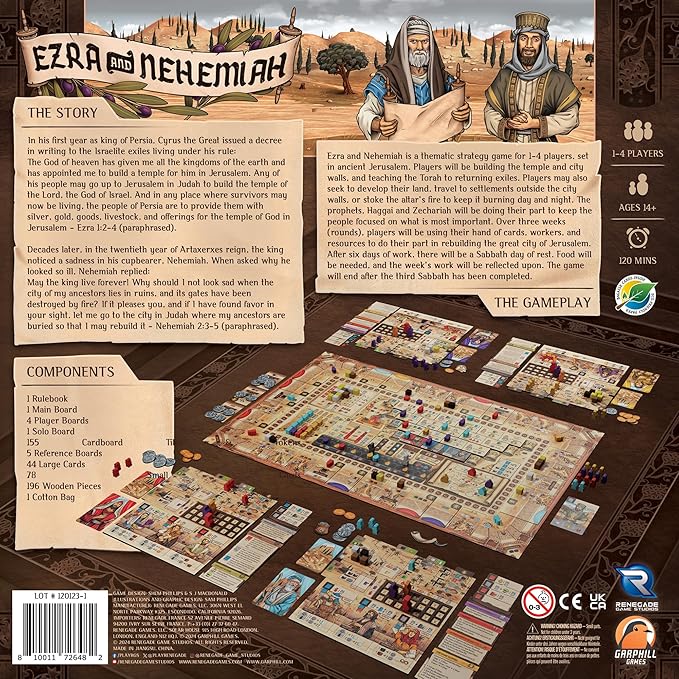 Renegade Game Studios: Ezra & Nehemiah - Strategy Board Game, Rebuild The Great City of Jerusalem, Card-Driven Game, Ages 13+, 1-4 Players, 120 Min