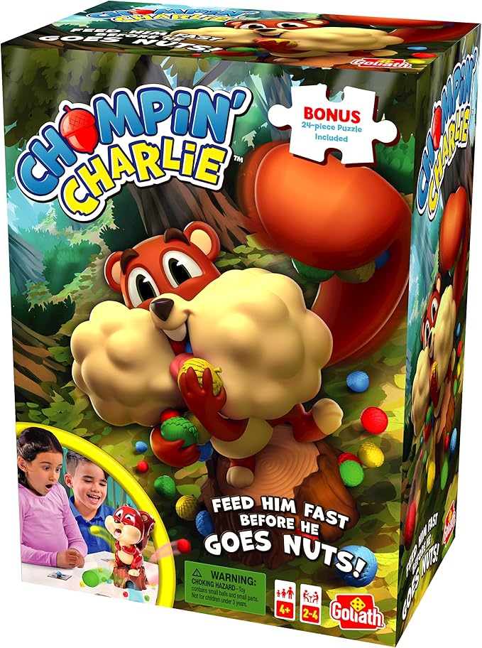Chompin' Charlie Game - Feed The Squirrel Acorns And Race To Collect Them When They Scatter - Includes 24-Piece Puzzle by Goliath