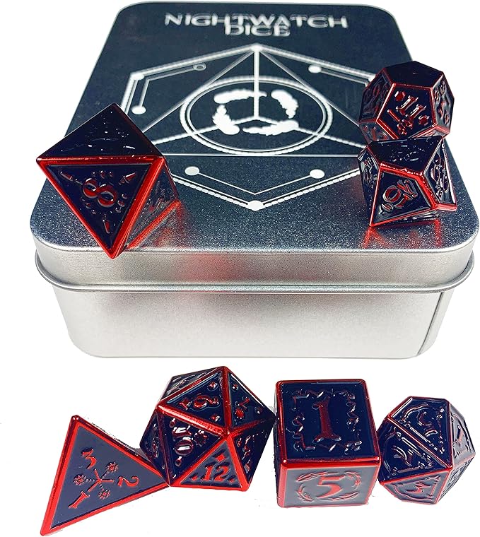 Metal Dice Set Collection for DND and All TRPG Games (Nightwatch, Red 7Set)