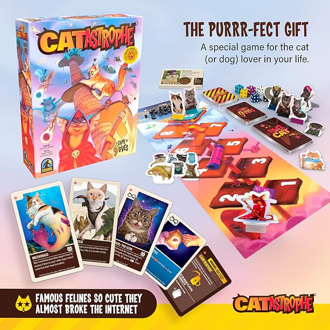 CATastrophe A Game of 9 Lives with Paws Out Expansion Pack! | The Purrfect Board Game for Family Night and Cat Lovers | Ages 10+ | 2-6 Players