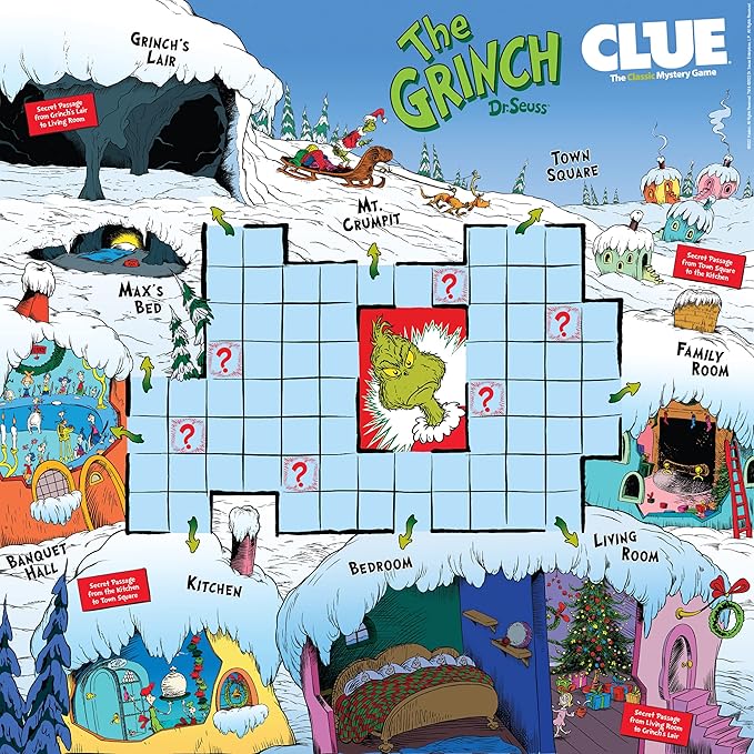 CLUE: The Grinch, Classic Mystery Board Game, Solve The Holiday Theft in Whoville with Cindy-Lou & More, Discover Who, Where, and What was Taken, Officially Licensed Dr. Seuss Merchandise