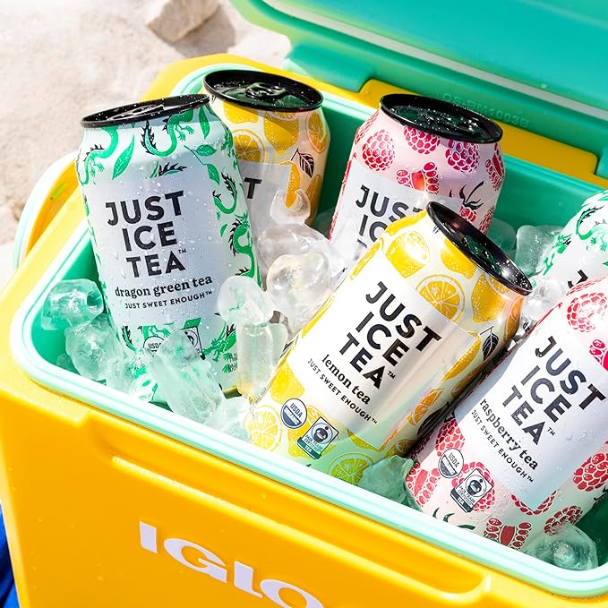 Just Ice Tea, Dragon Green Iced Tea, 24-Pack (12oz Cans), Green Tea, USDA Certified Organic, Real Brewed, Low Calorie, No Artificial Sweeteners, Fair Trade, Made in USA.