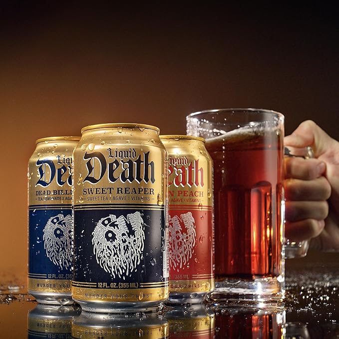 Liquid Death, Blueberry Buzzsaw Flavored Iced Tea, 12-Pack (12 oz Cans), Blueberry Flavored Black Tea, Low Calorie, No Artificial Sweeteners, B12 & B6 Vitamins