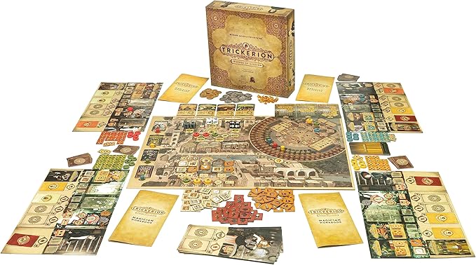 Games Trickerion - Legends of Illusion Base Game | Victorian Steampunk Worker Placement Game for 2-4 Players | 48 Unique Trick Cards & Action Selection Mechanics