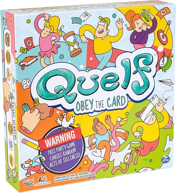 Spin Master Quelf Board Game: Party Game for Teens and Adults -Obey The Cards to Win Family Game Night - 300 Outrageous Action Cards Combines Quiz Questions, Stunts, Acting, and Hilarious Rules