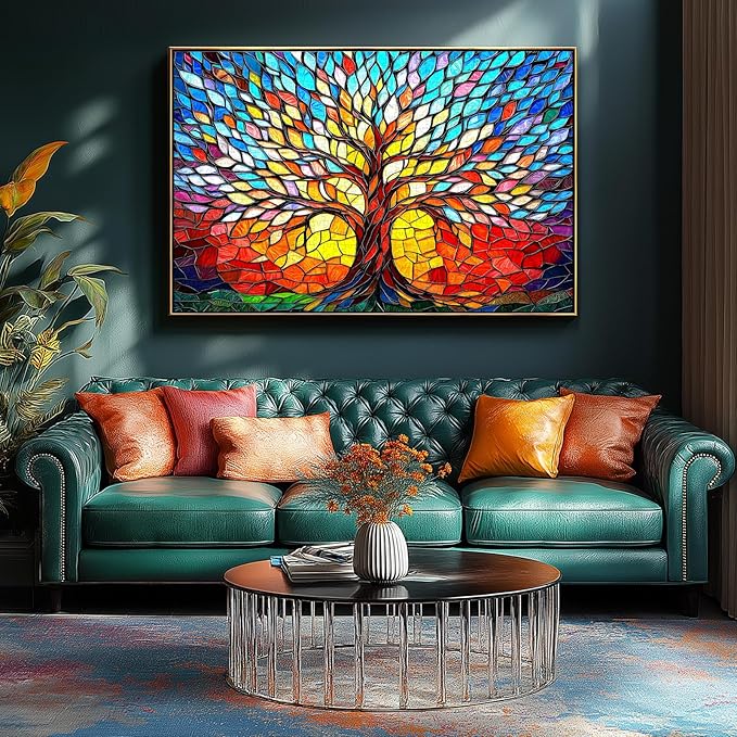 500 Piece Puzzles for Adults Stained Glass Tree of Life Puzzle for Adults Colorful Mosaic Jigsaw Puzzles 500 Pieces with Letters on Back Hard Impossible Difficult Challenging Family Puzzle(21"x15")