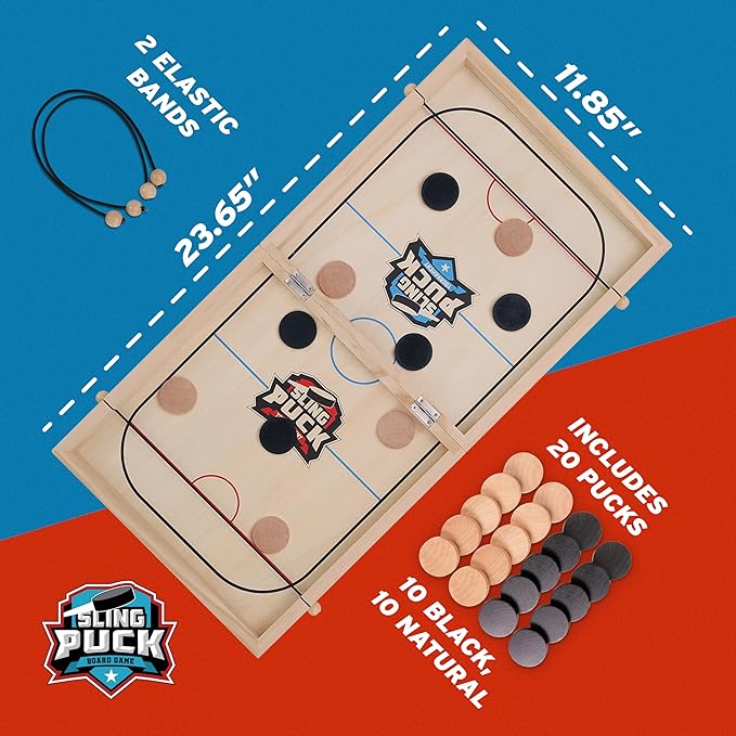 Fast Sling Puck Table Board Game I Wooden Family Indoor Two Player, Table Games for Family - Top Hockey for Adults & Kids, Competitive Parties for Fun