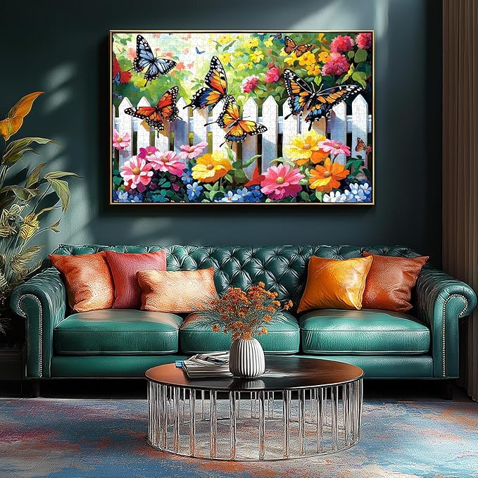 500-Piece Jigsaw Puzzle for Adults Butterfly Garden Spring Colorful Flowers 500pc Adult Puzzles Nature-Themed Flower Puzzle, Challenging Yet Relaxing Activity, Gift for Puzzle Lovers(23"x15")