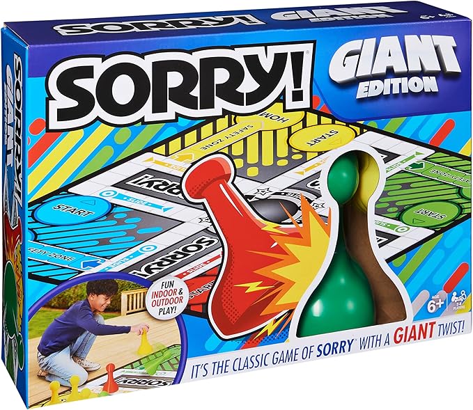 Giant SORRY! Classic Family Board Game Indoor Outdoor Retro Party Activity Summer Toy with Oversized Gameboard, for Adults and Kids Ages 6 and up