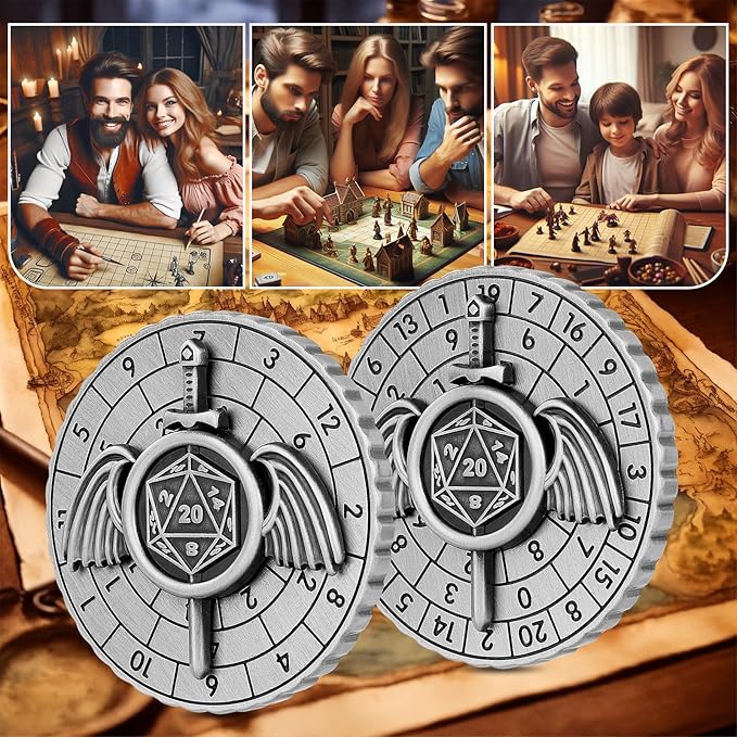 Spinner DND Dice, 7-in-1 Fighters Swords Metallic D&D Dice, Fighters Swords Roulette Dice Spinner for DND Dice Set, DND Gifts with Gift Box, Role Playing Board Game Accessories, Dark Silver
