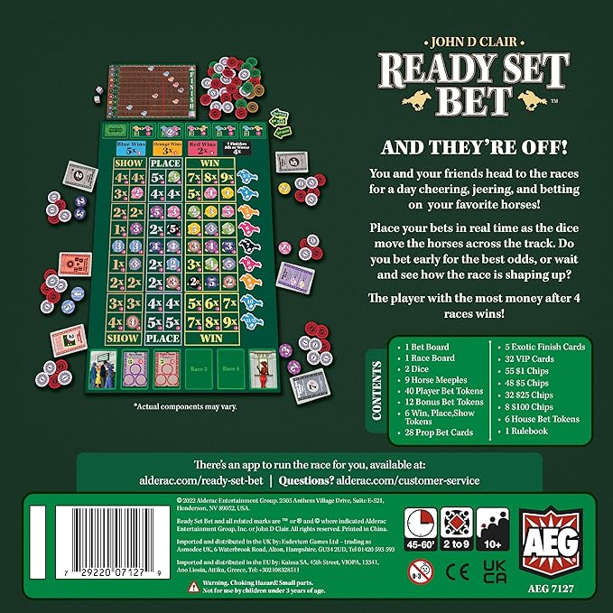 AEG Ready Set Bet | Head Off to The Races | Betting & Bluffing | Real-Time Dice Rolling Party Game | Simultaneous Play | 2-6 Players | Ages 10+