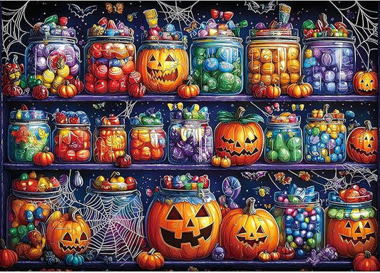 Halloween Candy Jars 1000 Piece Puzzle for Adults Spooky Night Mason Jars Challenging Jigsaw Puzzles for Adults Family Game Night (27"x19")