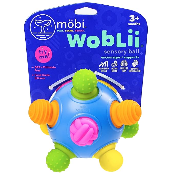Mobi Woblii Sensory Ball - Sensory Activities for Toddlers and Kids, BPA-Free and Food Grade Silicone Teething Toy, Montessori Learning Games - for 3 Month Old and Up