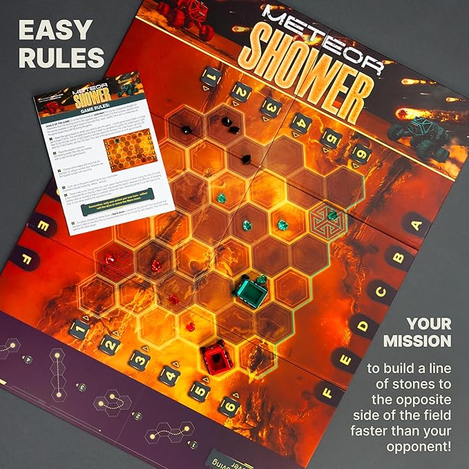 Queensell Meteor Shower – Board Game for Adults and Kids - Fast Strategy Game - 2 Player Tabletop Game – Educational Toys Gift – Fun Family Games for Ages 8 and up