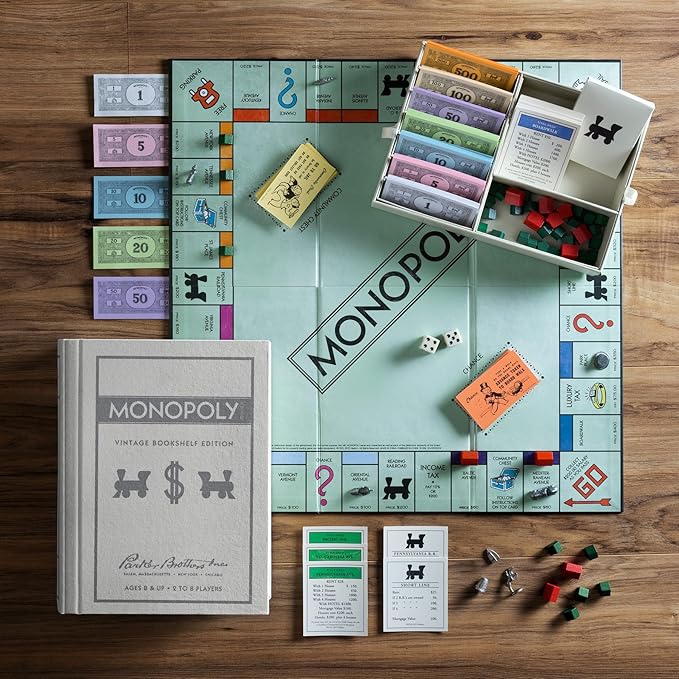 WS Game Company Scrabble, Monopoly, and Clue Vintage Board Games Bookshelf Collection For 2-6 Players, Ages 8+