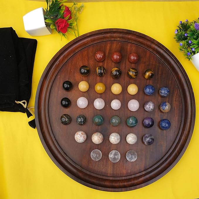 Rosewood Solitaire Board Game Set with 36 Natural Marbles - Authentic Handmade Solitaire Boards | for Adults on Any Occasion (16 inches)