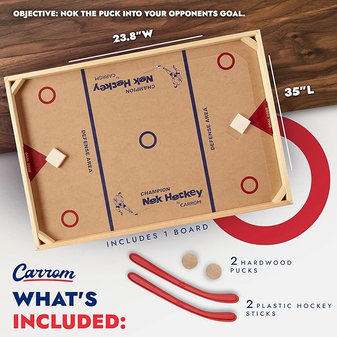 Carrom Champion Nok Hockey Game (Standard Size) — Wooden Board Games for Adults & Children — Indoor and Outdoor Games for Family — Sports Board Games