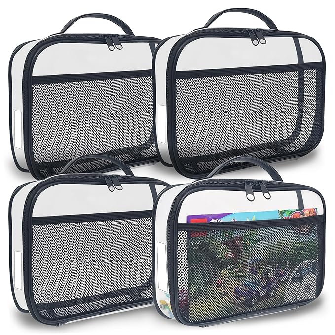 holay 4 Packs PVC Zippered Blocks Set, Toy, Clay, Board game Storage Organizer Case (Name Tag, Manual Pocket) (Black, Small)