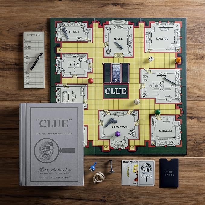 WS Game Company Scrabble, Monopoly, and Clue Vintage Board Games Bookshelf Collection For 2-6 Players, Ages 8+