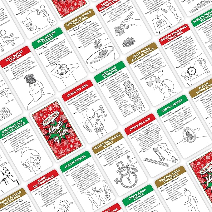 Funwares Minute of Fun Game - Minute to Win It Games for Kids, Adults, Teens, Families, Game Night, Gift for Home, Birthdays, or Travel. 2-12 Players! Xmas Edition - 218 Challenges