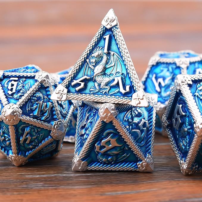 AUSTOR 7-Die Metal DND Dice Set Dungeons and Dragons Polyhedral Roll Playing Dice with Box D20 D12 D10 D% D8 D6 D4 for Pathfinder MTG RPG Board Games