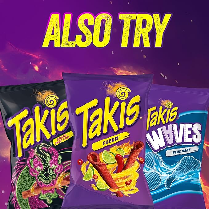 Takis Blue Heat Mini 25 pc / 1.23 oz Bite Size Multipack, Hot Chili Pepper Flavored Extreme Spicy Rolled Tortilla Chips (Pack of 2)