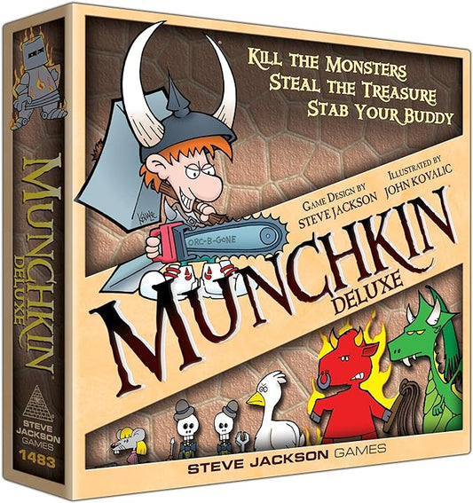 Munchkin Deluxe Board Game (Base Game), Family Board & Card Game, Adults, Kids, & Fantasy Roleplaying Game, Ages 10+, 3-6 Players, Avg Play Time 120 Min, From Steve Jackson Games