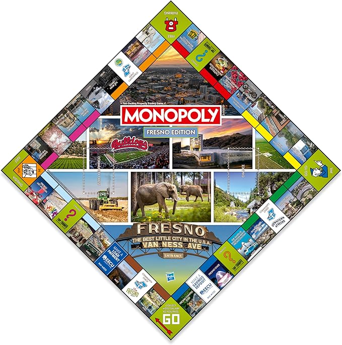 Monopoly Board Game Fresno CA Edition : 2-6 Players Family Board Games for Kids and Adults, Board Games for Kids 8 and up, for Kids and Adults, Ideal for Game Night