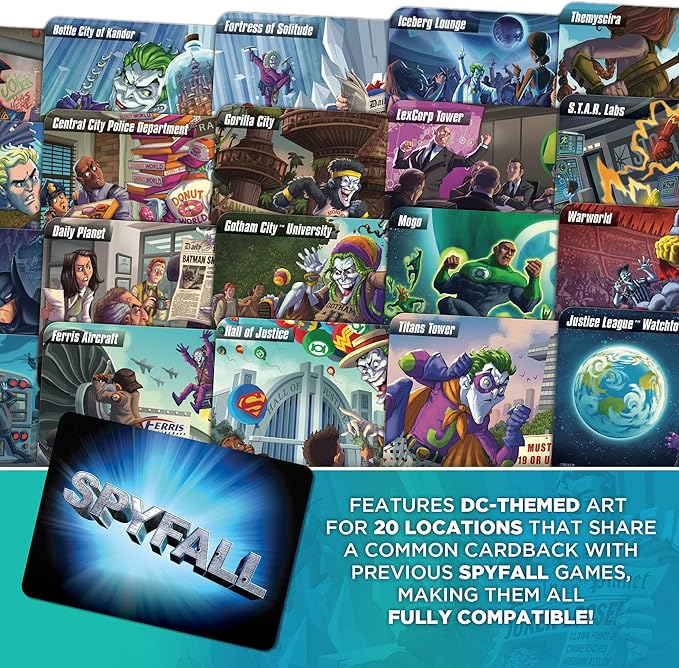 DC Spyfall - The Perfect Party Game - Find The Joker Before Time Runs Out - for 3 to 8 Players - Board Games for Teens and Adults - Featuring Batman, Superman, Wonder Woman, and More - Ages 13+