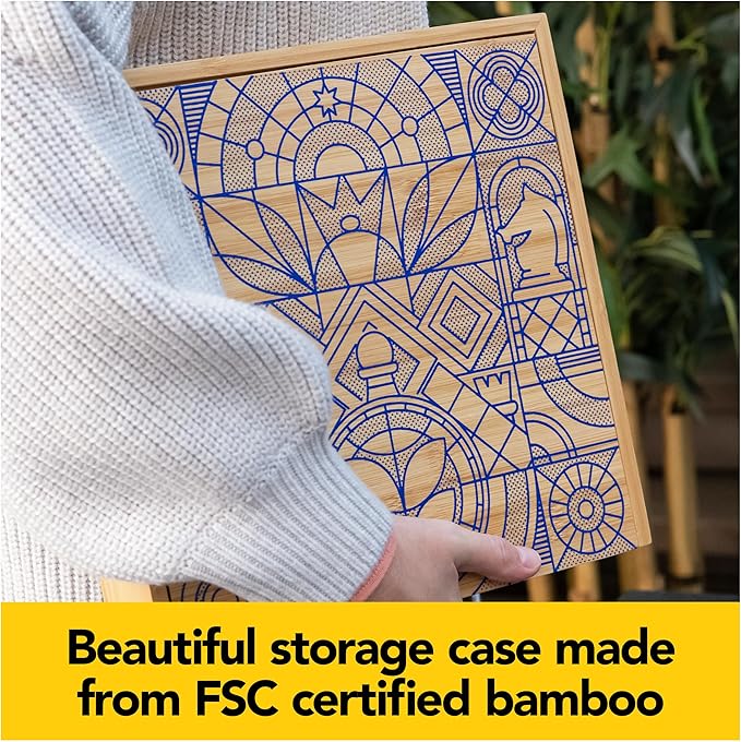 Chess Checkers Board Game Set with Bamboo Wooden Box Family Board Games Eco-Friendly Gift, for Adults and Kids Ages 8 and up